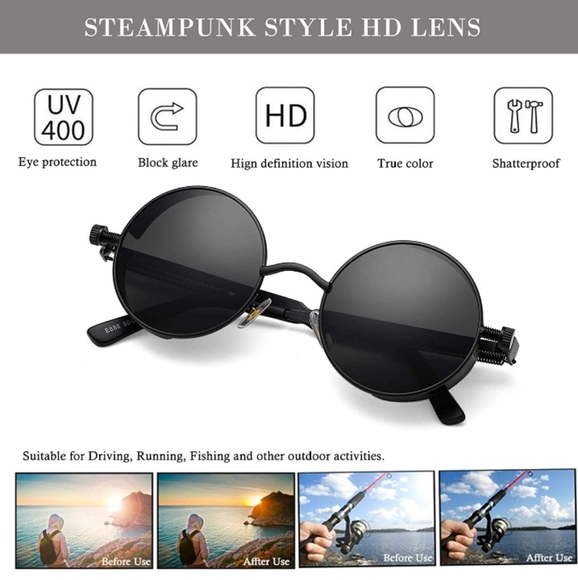 Vintage retro Round Steampunk Sunglasses Women Men - Picture 7 of 8